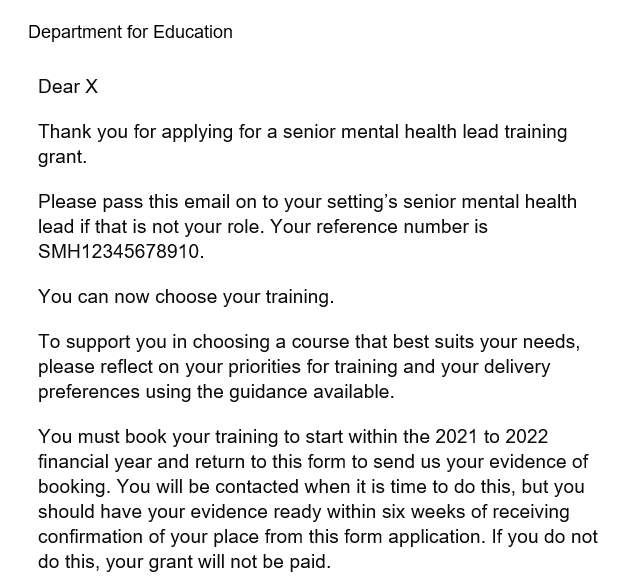 Example DfE confirmation email